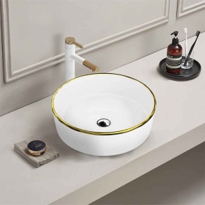 Lavoar rotund cu montare pe blat Spectrum Rosina Gold Line alb-auriu - Img 4