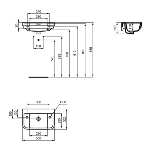 Lavoar suspendat Ideal Standard Atelier Calla alb lucios 50 cm cu 2 orificii baterie - Img 8