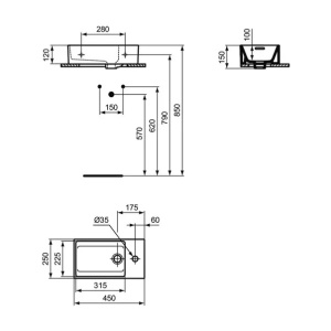 Lavoar suspendat Ideal Standard Atelier Extra 45 cm alb lucios cu orificiu baterie si preaplin dreapta - Img 7