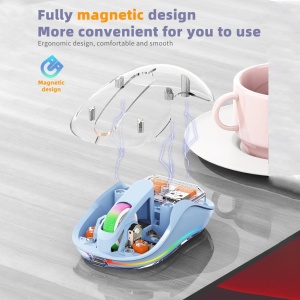 Mouse Wireless Transparent ODISSEY LIFE® Home & Office, Reincarcabil, Silent click, Iluminare RGB, Triple-Mode, 2 recivere, compatibil MacBook/ipad/Laptop BT 5.1, magnetic cover, white - Img 3