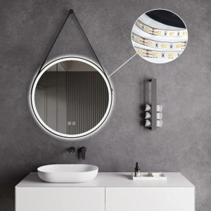 Oglinda rotunda LED suspendata pe curea 80 cm - Img 7