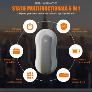 Robot Curatare Geamuri, SeveShop®, Robot Spalat Geamuri Cu Pulverizare Apa Bidirectionala, Stergator Electric Ultra-Subtire Pentru Sticla, Aspirator Geamuri Cu Control APP Si Telecomanda, Tehnologie iAdapt, Protectie Cvadrupla, Alb - Img 2