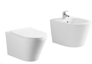 Set Bideu SLIM si Vas WC PRO SONATA Clementina RIMLESS, montaj suspendat, ceramica sanitara, Capac Soft-Close inclus