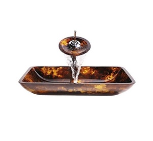 Set complet Chiuveta de blat PRO ERA GLASS si baterie, Dimensiuni 55 cm x 36 x 10 cm, Sticla temperata, Brown - Img 4