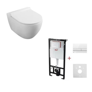 Set rezervor incastrat Alcadrain cu clapeta si vas wc suspendat Fluminia Minerva cu capac softclose - Img 1
