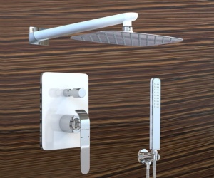 Sistem Complet de Dus PRO, Montaj In Perete,Para Patrata / Rotunda / Dreptunghiulara Tip Ploaie 20x20 - 40x40 Cm, 2 Functii ,Finisaj Crom/Alb