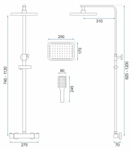Sistem Complet De Dus REA TOM Montaj Pe Perete, Para Dreptunghiulara Tip Ploaie 25 x 17 Cm, 2 Functii De Curgere A Apei, Inaltime 120 cm, Crom - Img 5