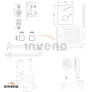 Sistem de dus incastrat Invena Siros negru mat para patrata - Img 2