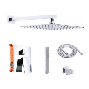 Sistem de dus PRO QUADRO Silver, montaj incastrat in perete, ploaie de dus, 2 functii, finisaj crom