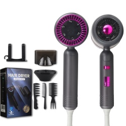 Uscator de Par Ionic Profesional SeveShop 1800W, Tehnologie cu Ioni Negativi pentru Protectie si Stralucire, 3 Trepte de Viteza si Temperaturi Reglabile, Motor Puternic si Silentios, Design Elegant si Ergonomic, Silver