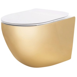 Vas WC REA CARLO Gold, suspendat, ceramica sanitara, 49.5 x 37 x 33, Capac Soft-Close Inclus, Design Unic, Auriu