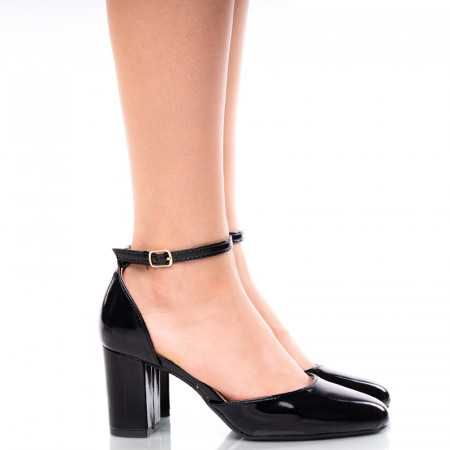 Pantofi dama decupati cu toc mediu gros Giulia negru