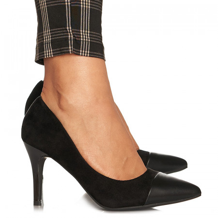Pantofi stiletto cu toc mediu din velur Alicia negru
