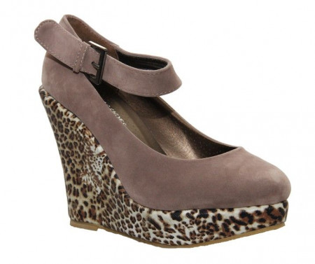 Pantofi khaki cu platforma leopard