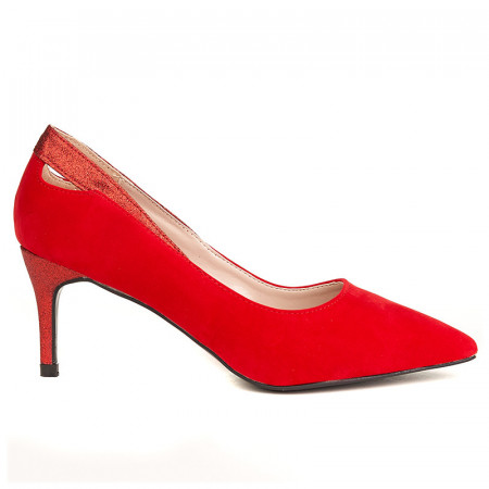 Pantofi stiletto cu toc mediu din velur Amalia rosu