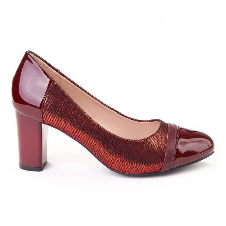 Pantofi office chic cu toc gros rosso scuro