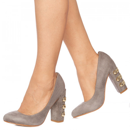 Pantofi stiletto cu toc gros din velur Giuseppina gri