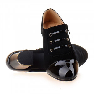 Botine office cu toc mic in combinatie de velur Martina - Img 5