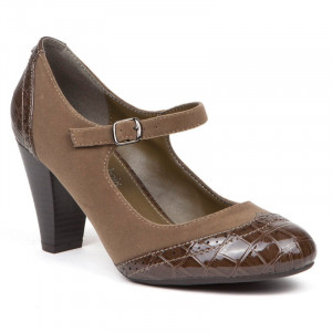 Pantofi dama, casual, cu toc mic si curelusa, Taupe