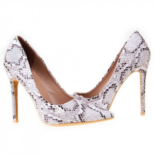 Pantofi stiletto cu toc inalt snake Antonia bej - Img 1