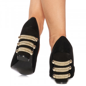 Pantofi stiletto cu toc gros din velur Giuseppina negru - Img 4