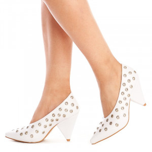 Pantofi cu toc gros trendy Anetta alb - Img 3