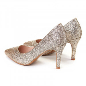 Pantofi stiletto cu toc mic din material deosebit Camelia ORO - Img 4