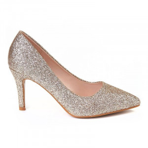 Pantofi stiletto cu toc mic din material deosebit Camelia ORO - Img 2