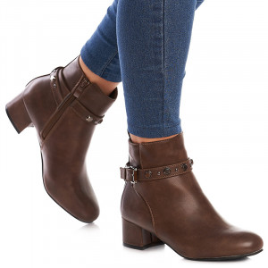 Botine cu toc mic office Carmella khaki - Img 1