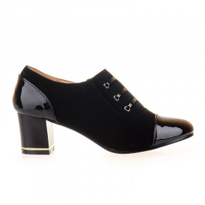 Botine office cu toc mic in combinatie de velur Martina - Img 1