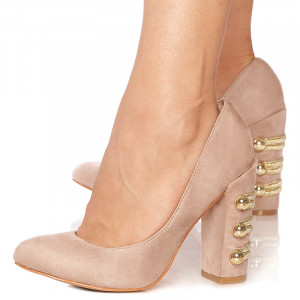 Pantofi stiletto cu toc gros din velur Giuseppina bej - Img 4