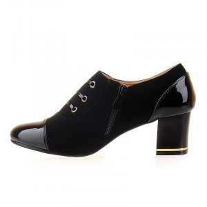 Botine office cu toc mic in combinatie de velur Martina - Img 2