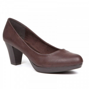 Pantofi dama, casual cu toc mic, Maron.
