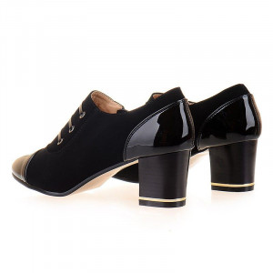 Botine office cu toc mic in combinatie de velur Martina - Img 3