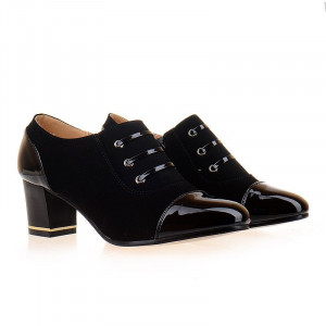 Botine office cu toc mic in combinatie de velur Martina - Img 4