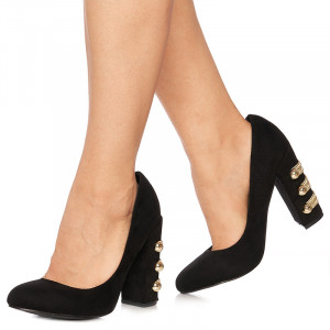 Pantofi stiletto cu toc gros din velur Giuseppina negru - Img 2