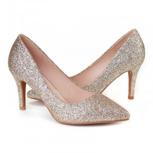 Pantofi stiletto cu toc mic din material deosebit Camelia ORO - Img 1
