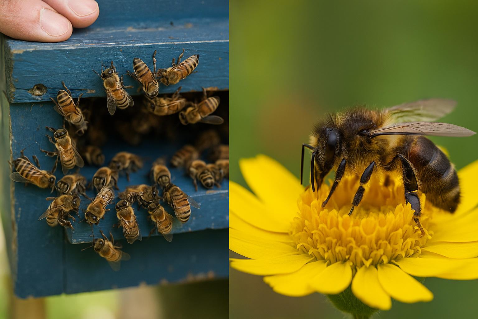 Confronto tra ape mellifera e ape selvatica su fiori - onomeus.it