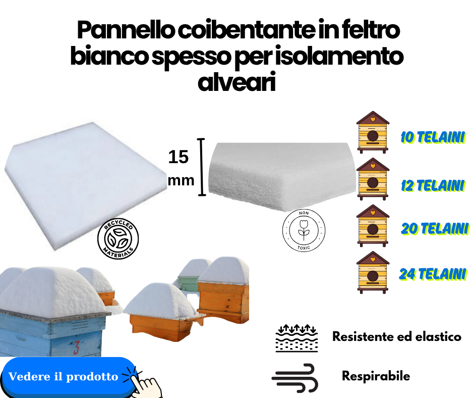 Pannello coibentante in feltro bianco spesso per isolamento alveari 12 telaini - 49x49 cm, spessore 15 mm - onomeus.it