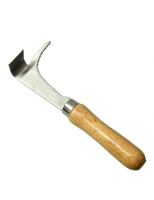 Leva per api con sperone in acciaio inox con manico in legno 190mm