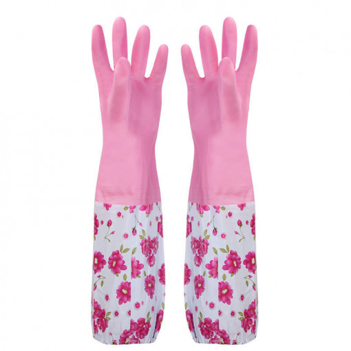 Guanto da apicoltore in gomma rosa con polsino a fiore e fodera interna