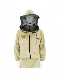 Camiciotto per apicoltore in cotone beige con maschera, zip e tasche – Lyson Premium