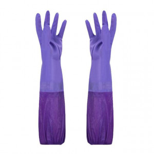 Guanti da apicoltore in gomma viola con polsino viola e fodera interna