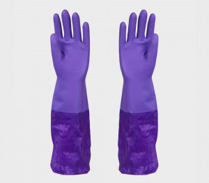 Guanti da apicoltore in gomma viola con polsino viola e fodera interna