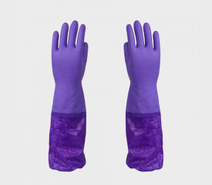 Guanti da apicoltore in gomma viola con polsino viola e fodera interna