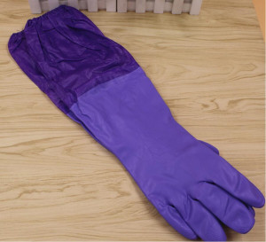 Guanti da apicoltore in gomma viola con polsino viola e fodera interna