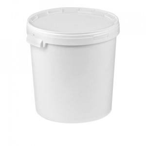 Secchio Rotondo in Plastica Bianca con Coperchio a Scatto e Maniglie - 33 litri