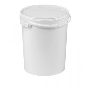 Secchio Rotondo in Plastica Bianca con Coperchio a Scatto e Maniglia - 25 litri