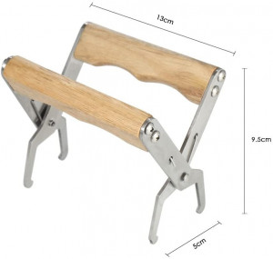 Pinza per apicoltura per il sollevamento di telaini in acciaio inox con manico in legno