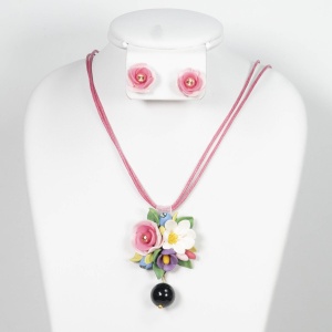 Set handmade cu cercei bobite cu cristale, model 15 - Img 2